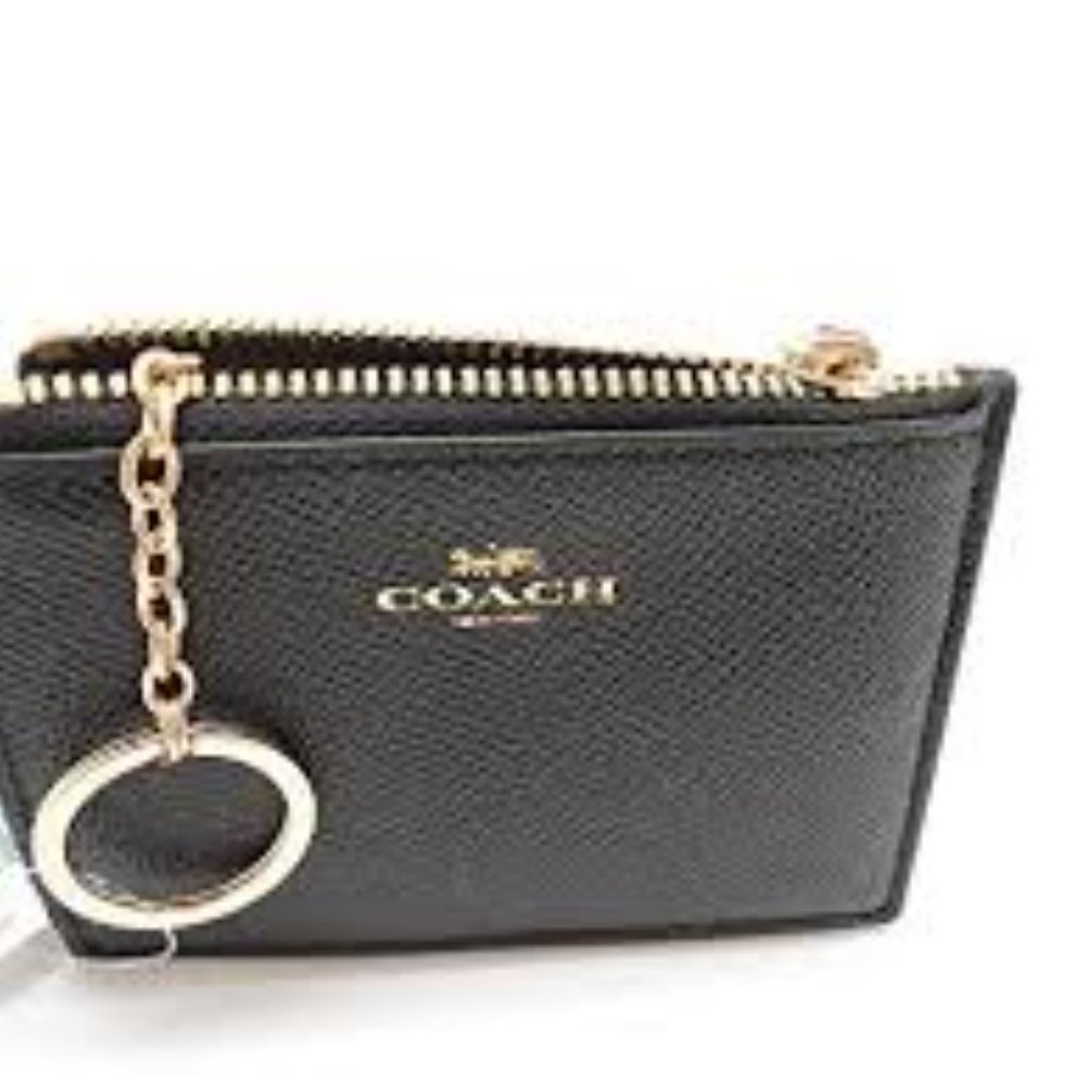 Coach Mini ID SKINNY Key Chain Case Crossgrain Leather Black